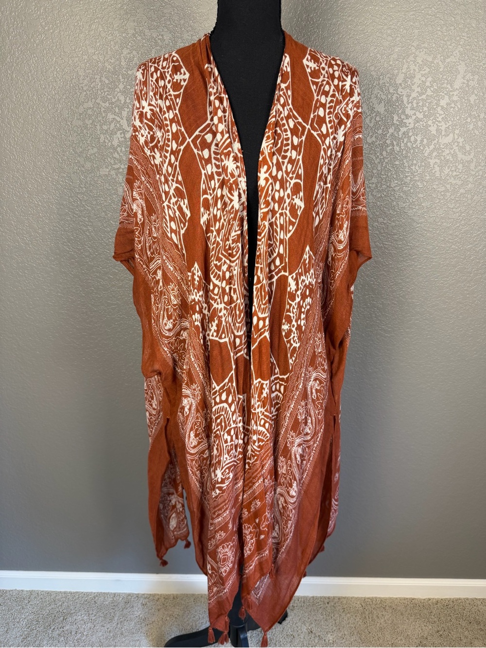 lovestitch Rust & White Printed Open-Front Duster